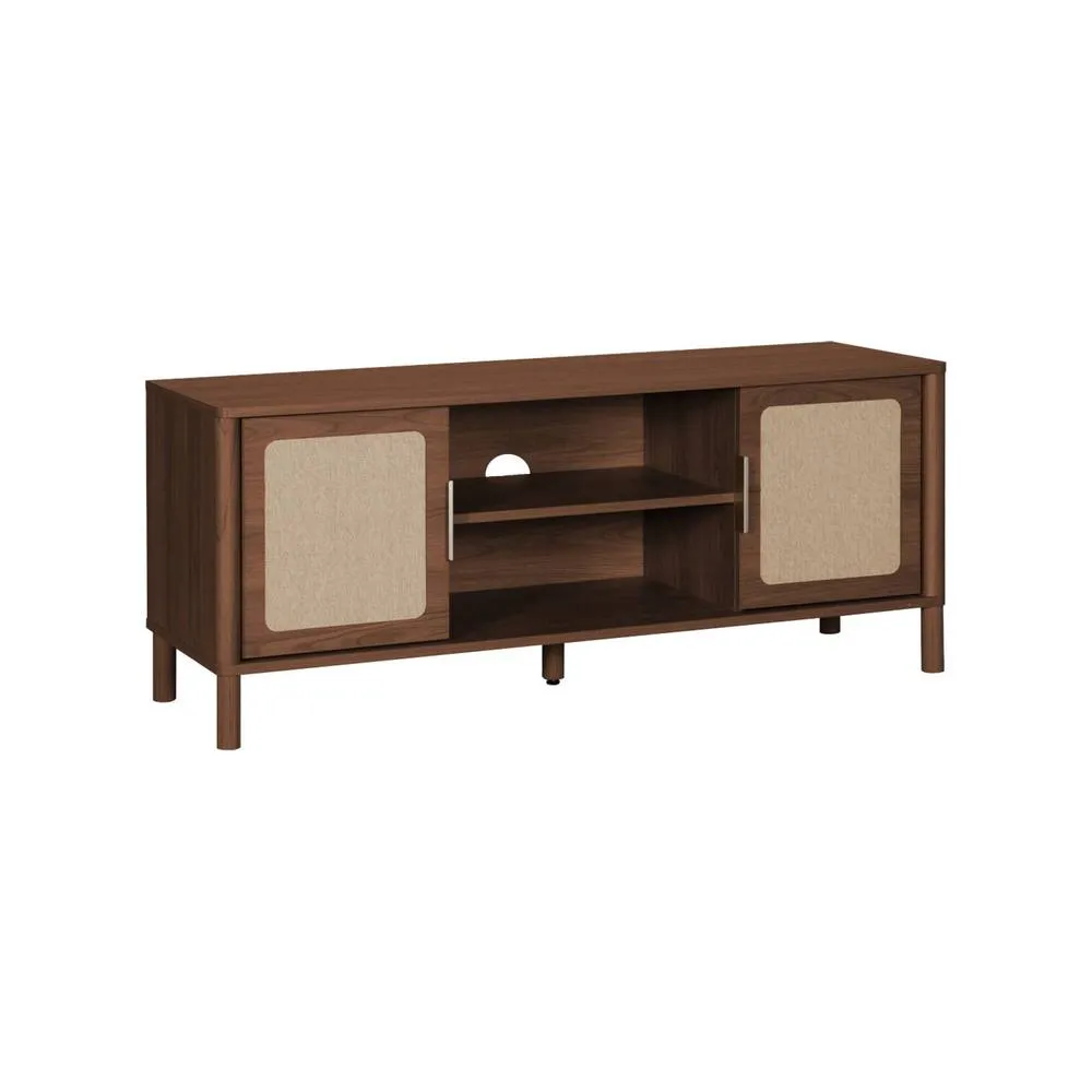sweeek Vintage TV stand with wood decor & cane 2 doors 120cm in Dark Brown 2