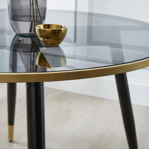 Sylvia 4 Seater Round Dining Table, Black & Smoked Glass 2
