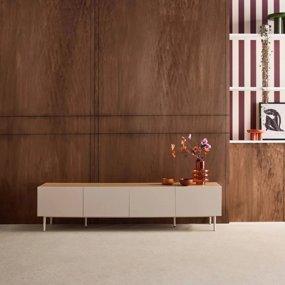 sweeek TV stand metal with wood decor 4 doors 180 cm in Beige 1