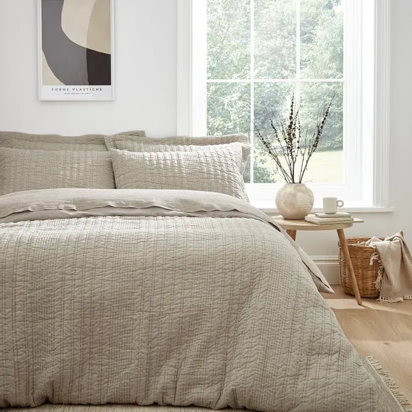 Pineapple Elephant Tamba Jersey Stripe Reversible Natural Duvet Cover & Pillowcase Set 1