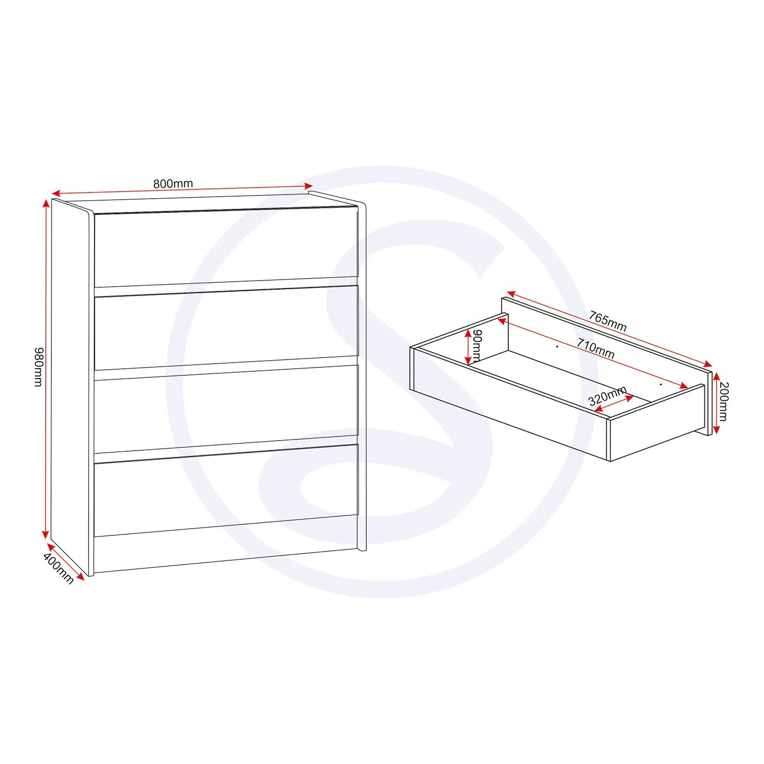Seconique Paris 4 Drawer Chest in Light Grey 6