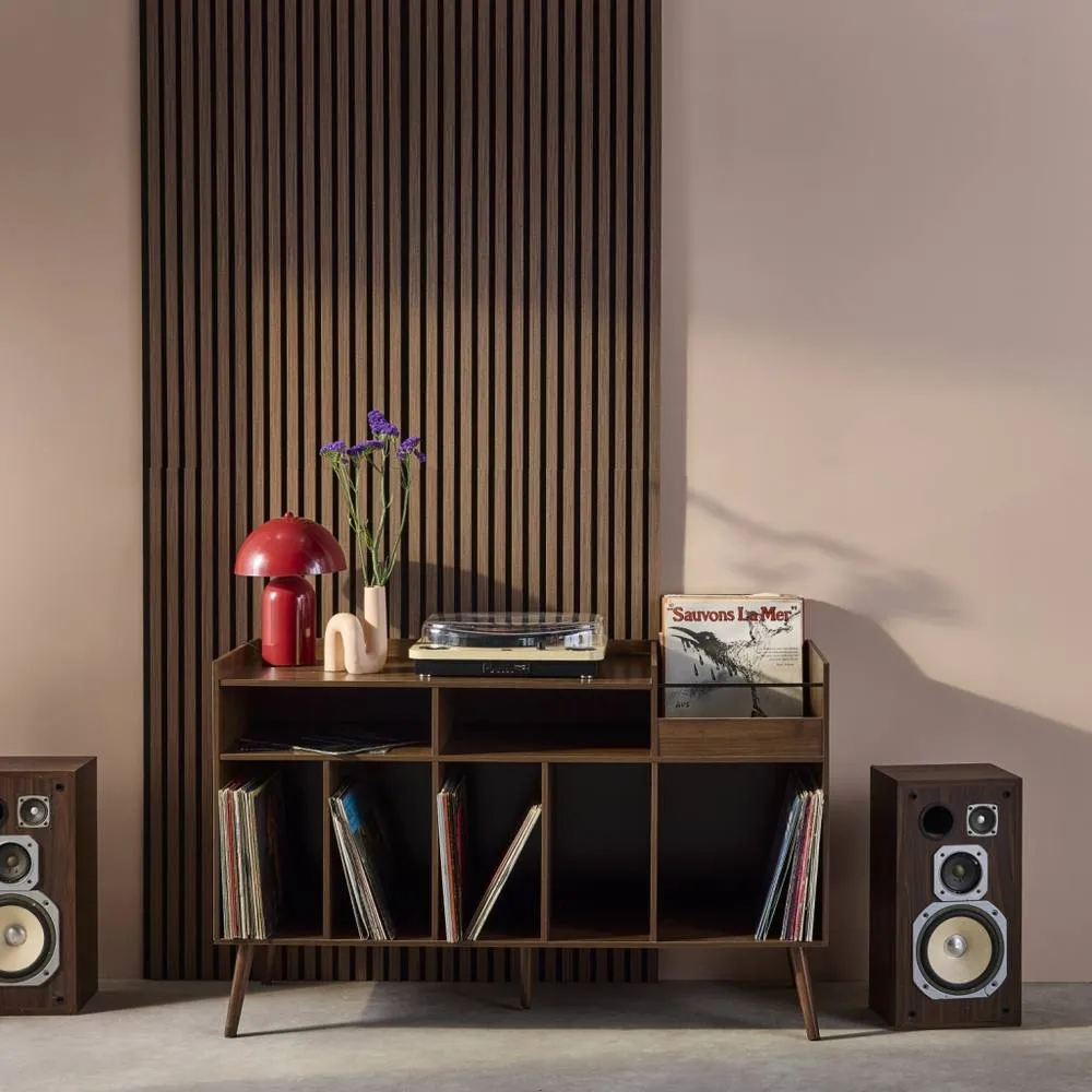 sweeek 130cm vintage vinyl furniture XL with dark wood effect in Dark Brown