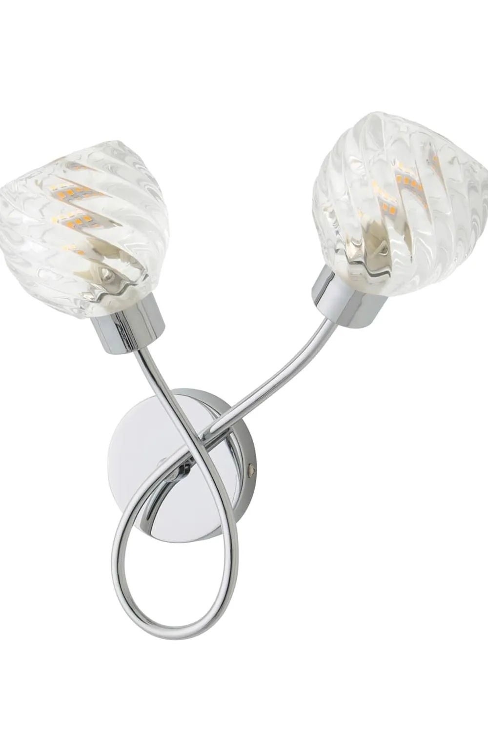 ValueLights Reyka Chrome 2 Way Swirl Glass Wall Light in Metallic Silver 6