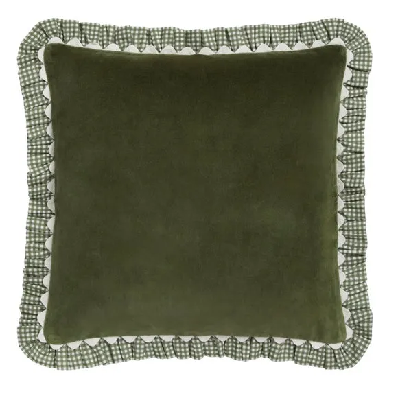 Velvet Gingham Frill Cotton Cushion Cover 3