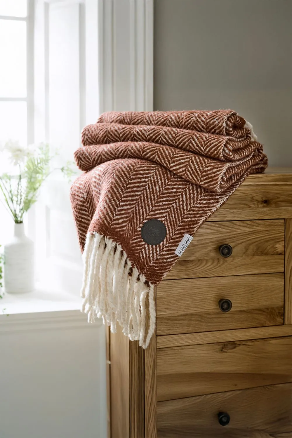 The Lyndon Company Supersoft Moorland 100% Brushed Wool Jacquard Throw in Burnt Orange