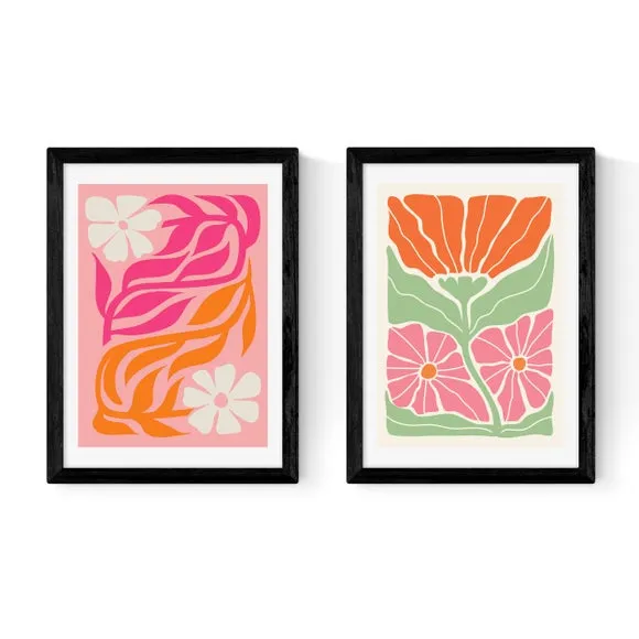East End Prints Set of 2 Orange and Pink Botanicals by Luxe Poster Co Prints 2