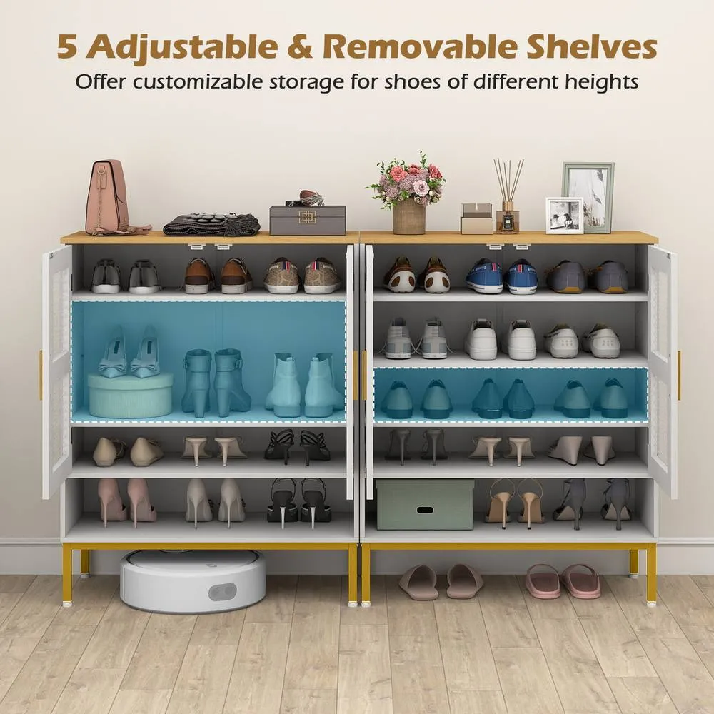 Costway Wooden 5-Tier Shoe Cabinet Modern Shoe Storage Organizer w/Glass Doors in White 6