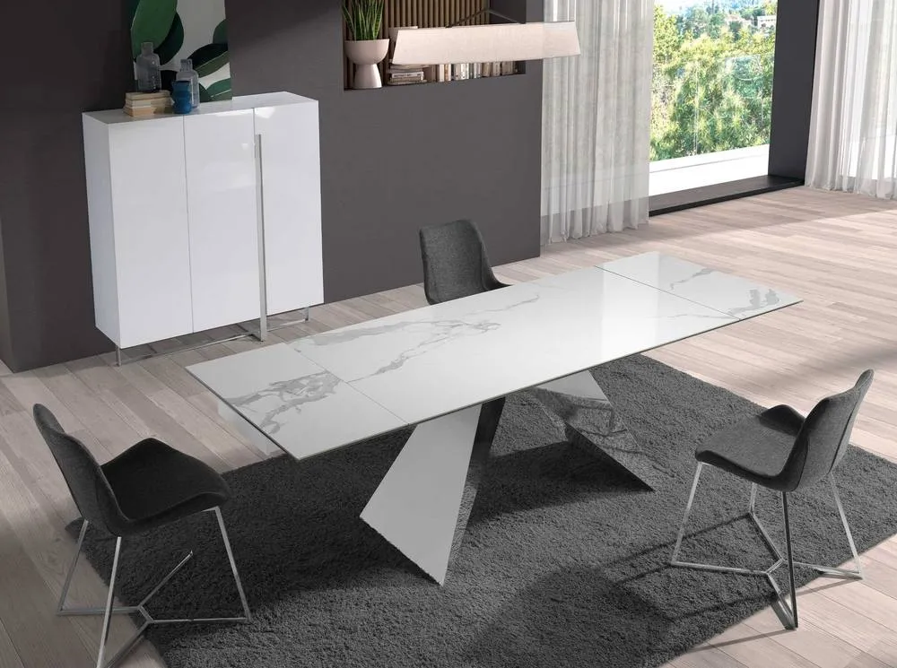 Angel Cerda Extendable Rectangular Dining Table White Porcelain 6