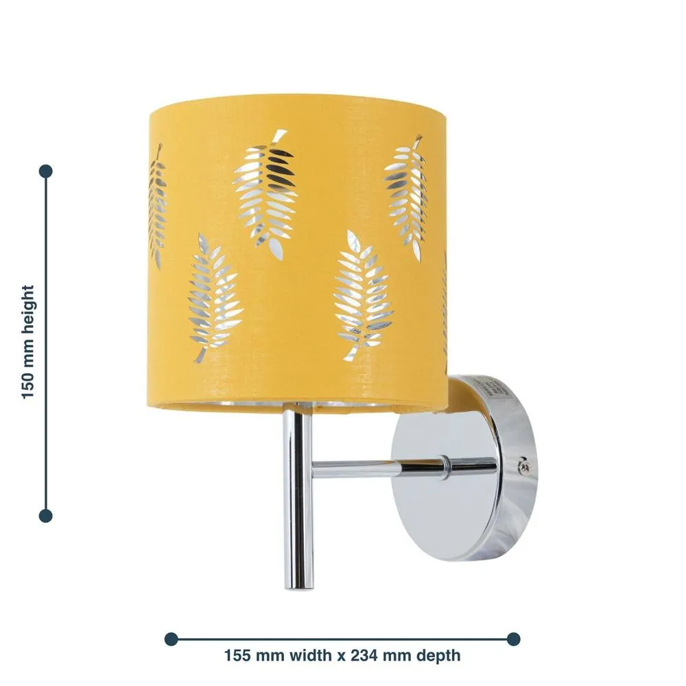 First Choice Lighting Set of 2 Brea - Chrome Wall Lights with Ochre Fern Shades in Silver 6