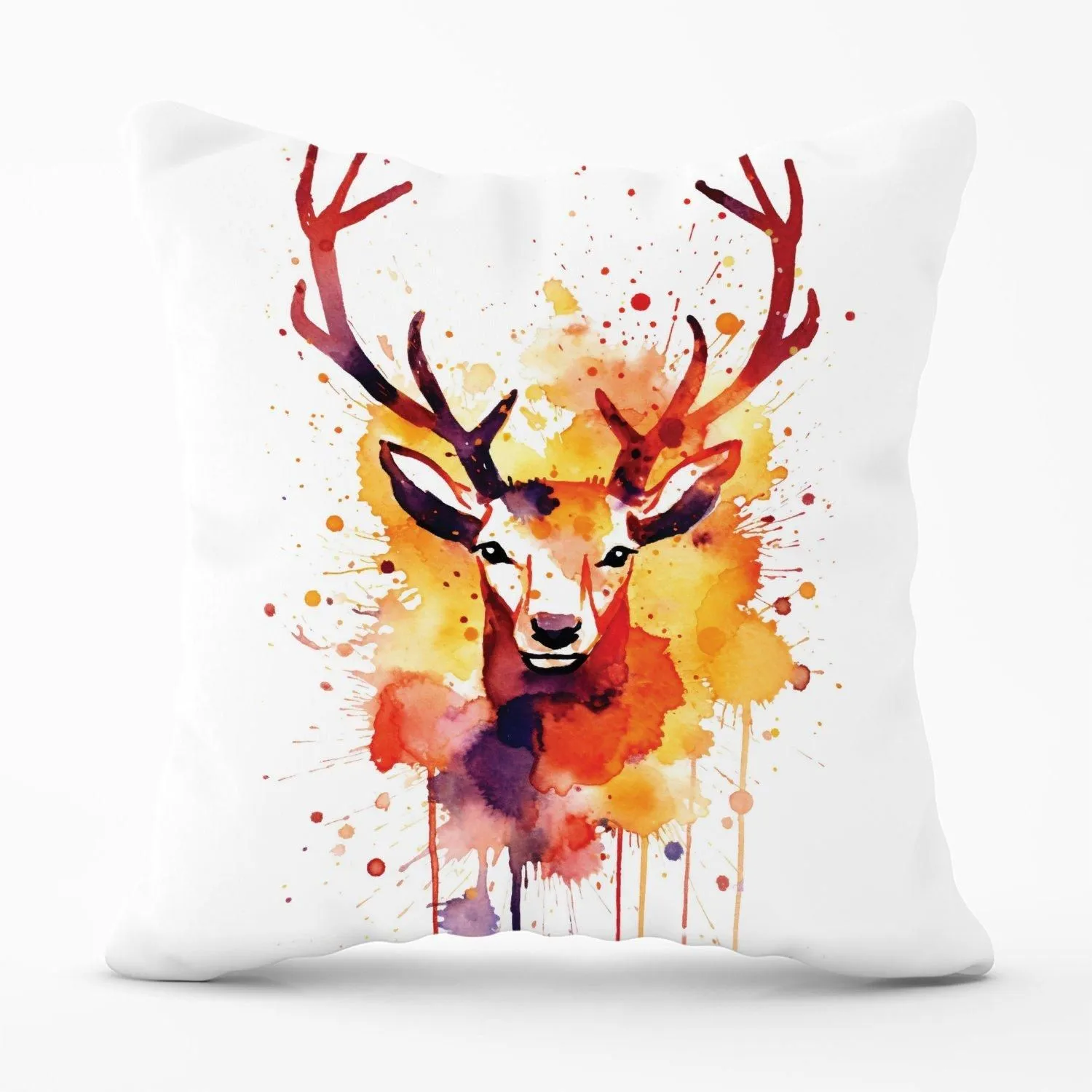 Warren Reed - Designer Watercolour Stag Face Outdoor Cushion in Orange