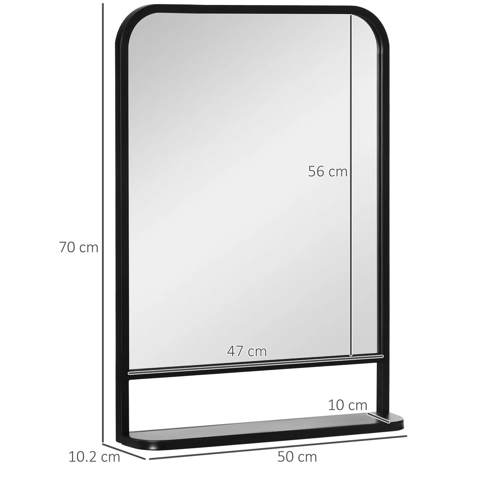 HOMCOM Square Wall Mirror with Shelf, 70x50 cm Modern Mirrors for Living Room, Bedroom in Black 3