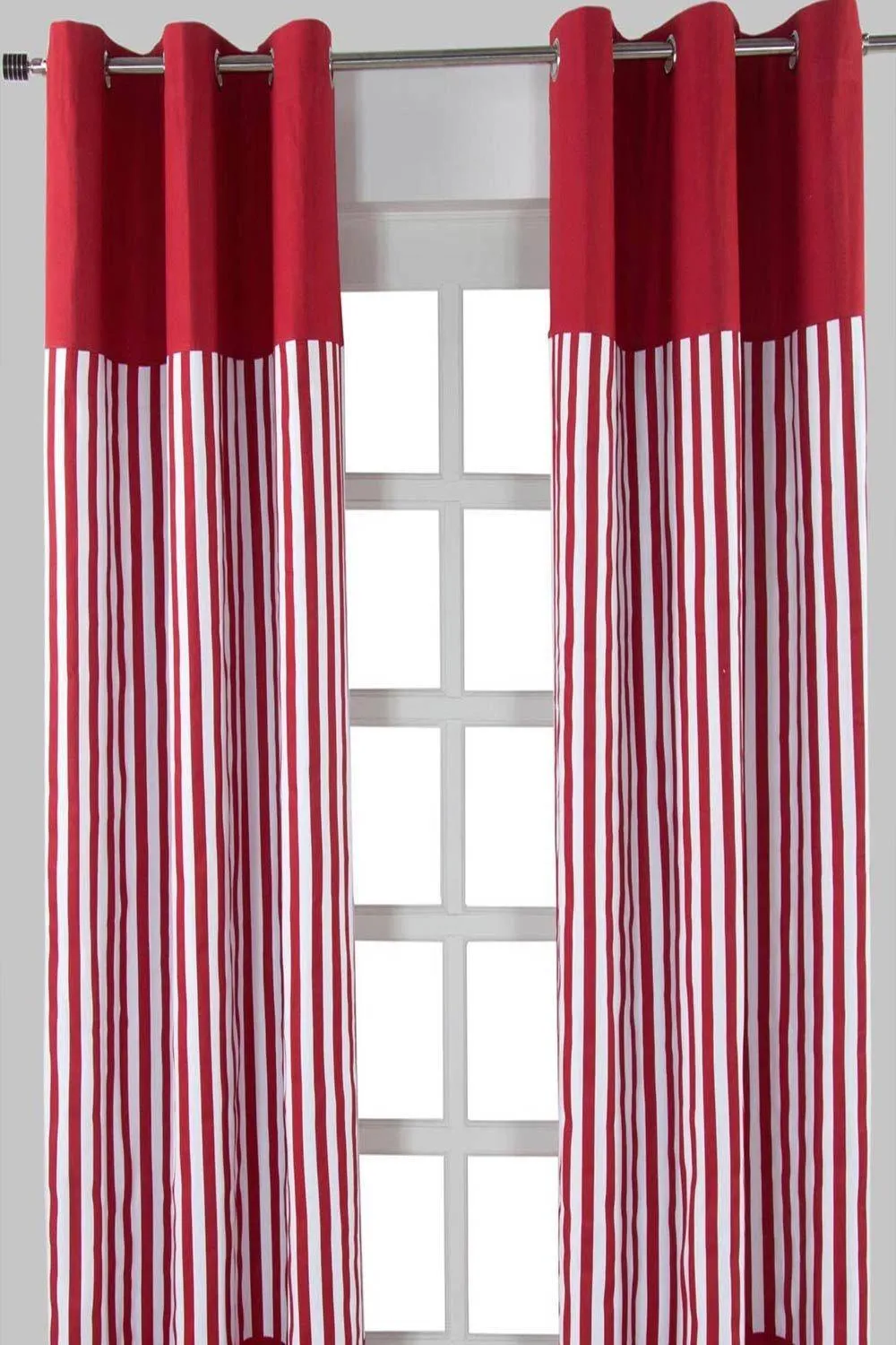 Homescapes Thick Red Stripe Ready Made Eyelet Curtain Pair 1