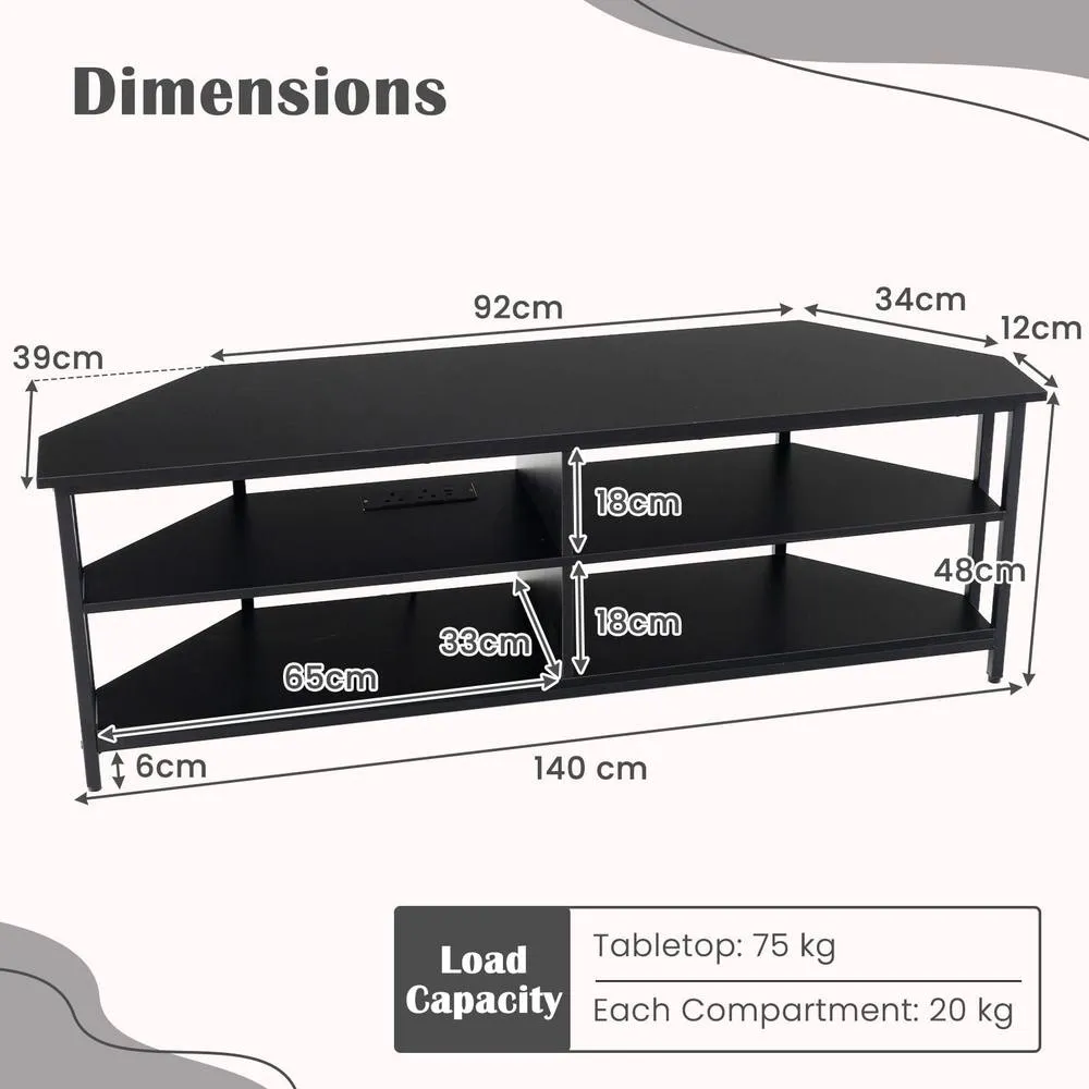 Costway 55" Media Entertainment Center Corner TV Stand for TVs up to 60" TV in Black 2