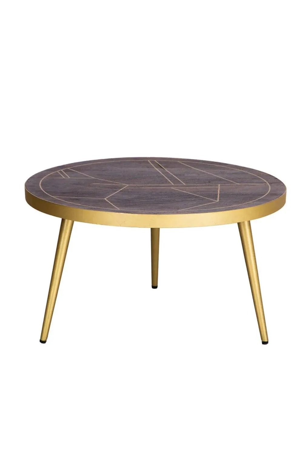 IH Design Silchester Round Coffee Table Dark Mango Walnut Gold Inlay in Brown 2