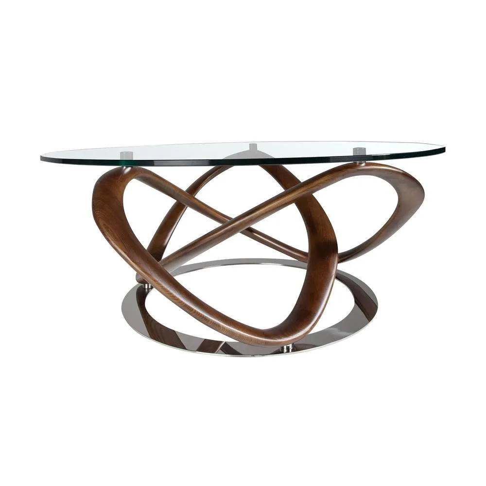 Angel Cerda Walnut Round Coffee Table with Tempered Glass 2