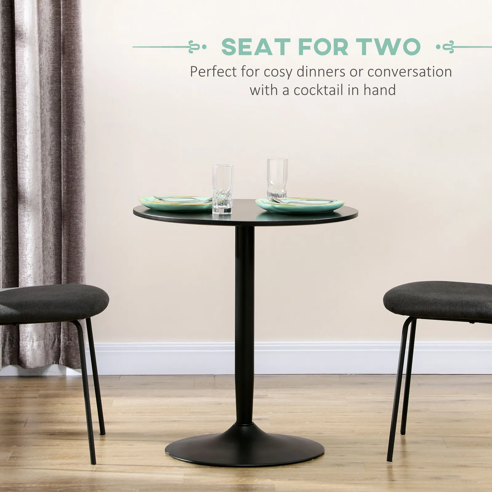 HOMCOM Round Dining Table, Modern Kitchen Table with Steel Base in Black 4