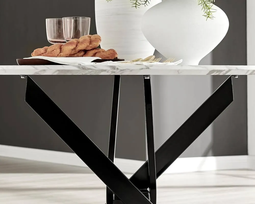 FurnitureboxUK Novara White Marble Black Leg Round Dining Table & 4 Pesaro Chairs in Blue 6