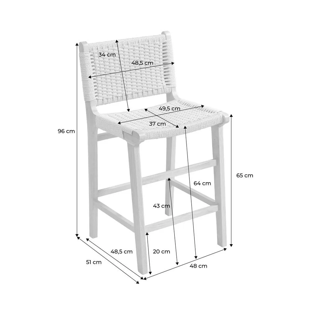 sweeek Set of 2 bar stools made of rubberwood with rope seating in Dark Brown 5