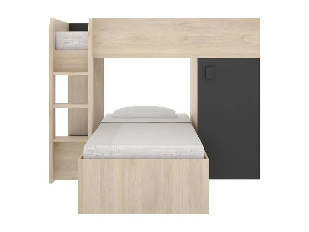Vente-unique Reversible Corner Bunk Beds - 2 X 90 X 190 Cm - Integrated Storage in Grey 2