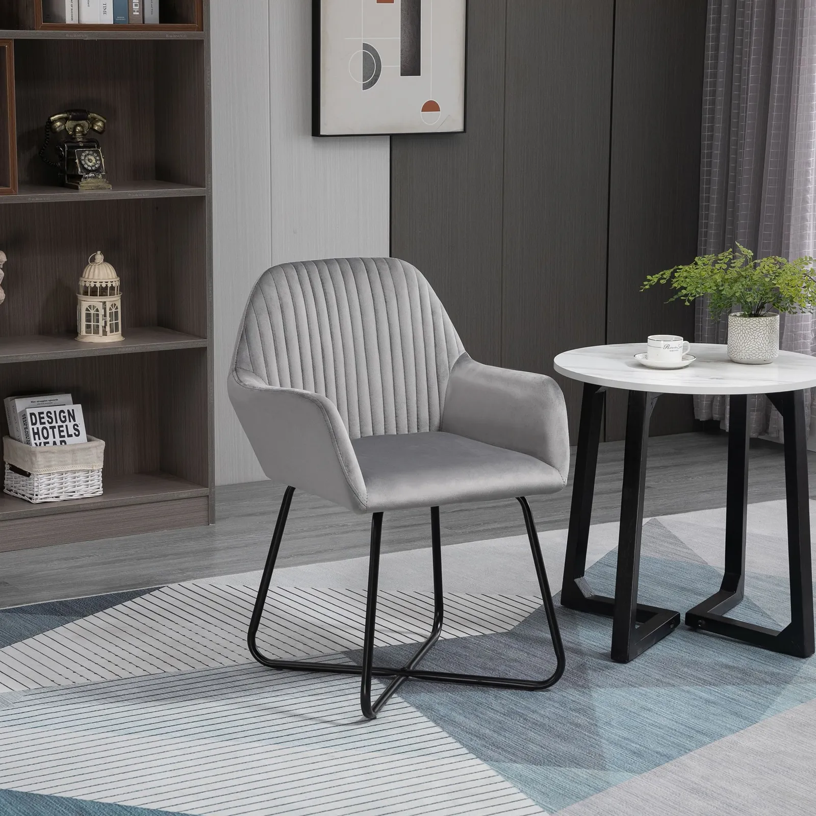 HOMCOM Modern Accent Chair Velvet-Feel Upholstered Lounge Armchair in Grey