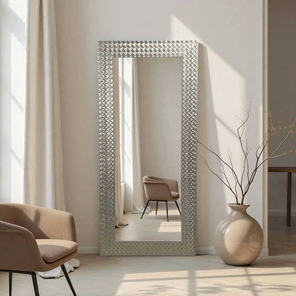 Yearn Mirrors Hammered Full Length Silver Framed Bevelled Mirror in Metallic Silver 2