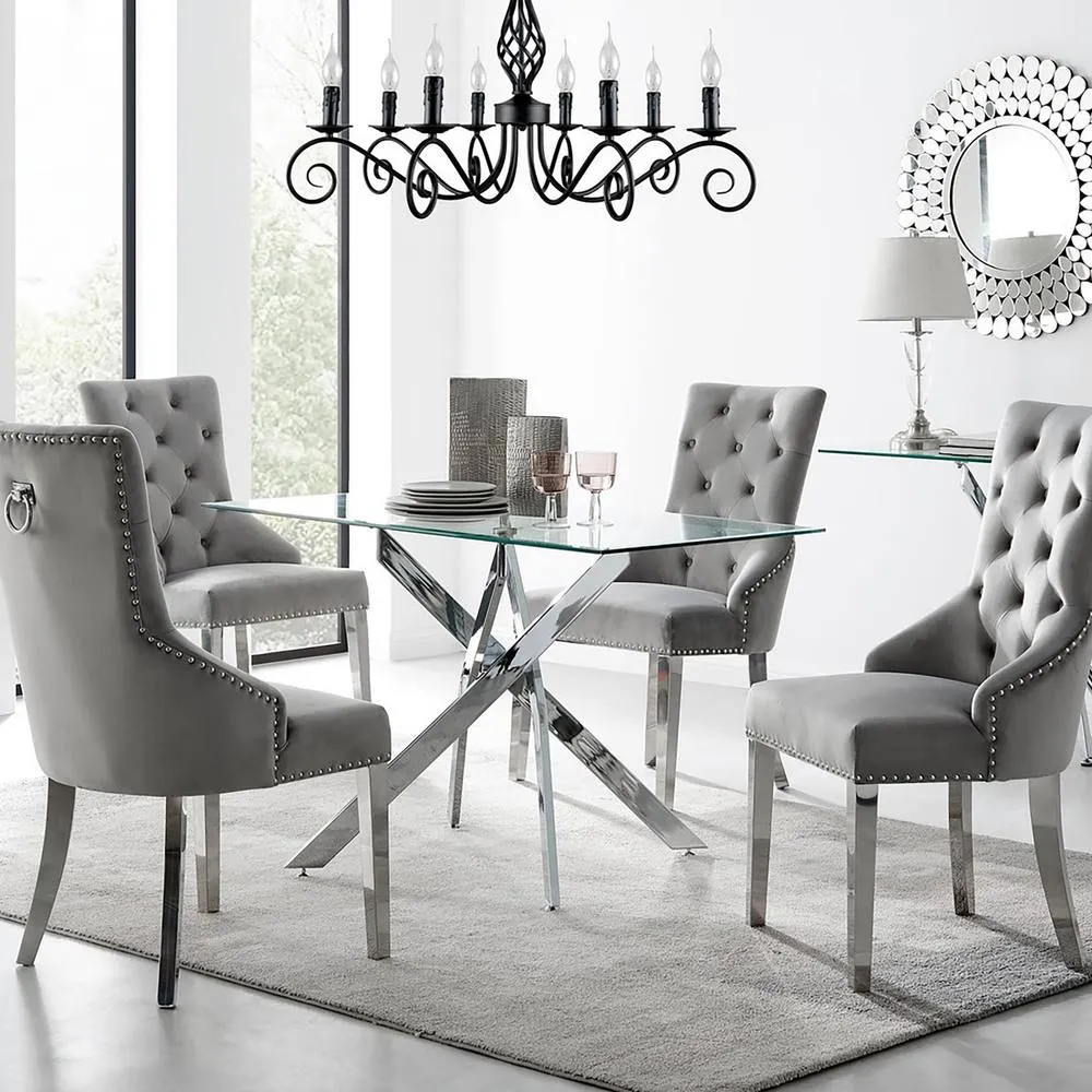 FurnitureboxUK Leonardo 4 Table & 4 Elephant Grey Belgravia Chairs