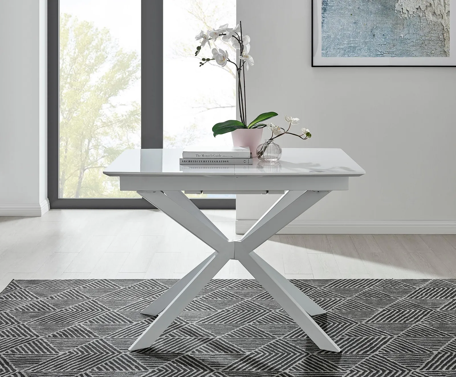 FurnitureboxUK Lira 120cm Rectangular Extending High Gloss 4-6 Seat Dining Table in White 3