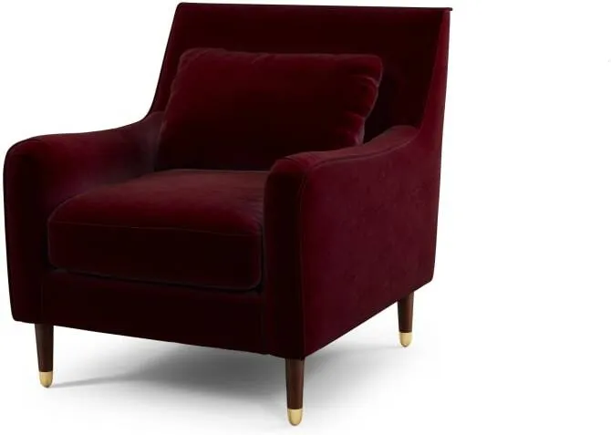 Content by Terence Conran Oksana Armchair, Plush Burgundy Velvet with Dark Wood Brass Leg