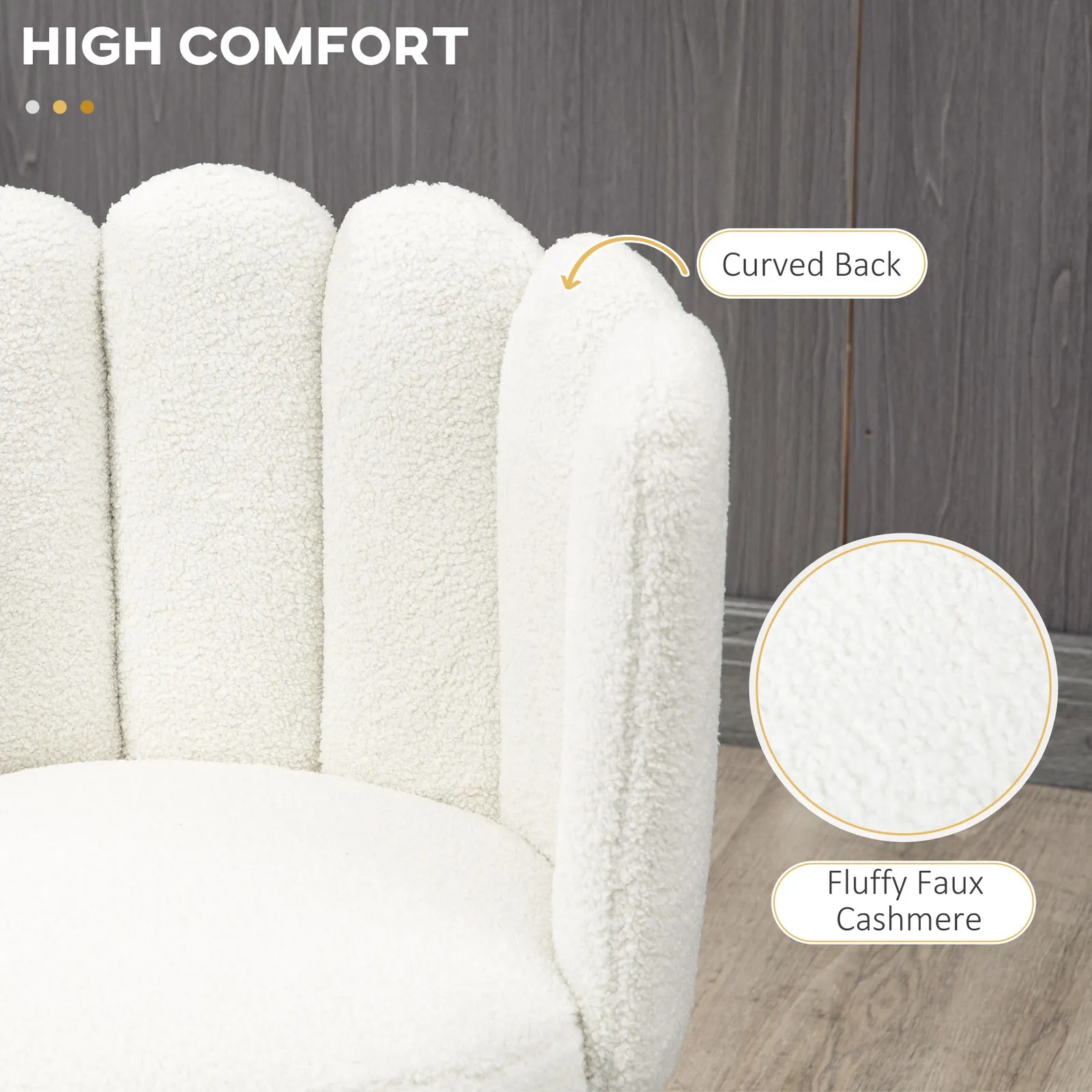 HOMCOM Fluffy Upholstered Breakfast Bar Stools Set of 2 with Back, Cream 6