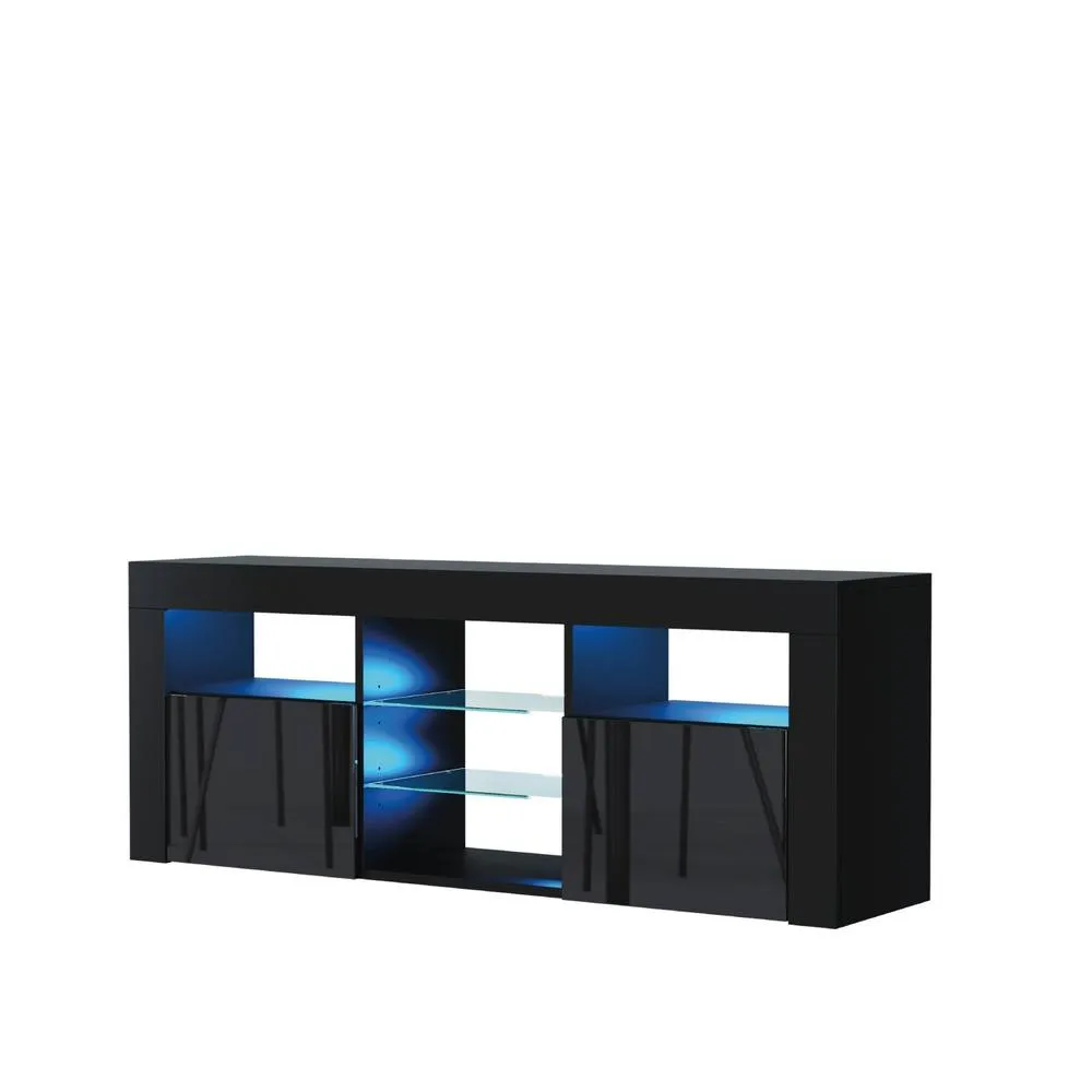 Creative Furniture Pulse TV Unit 145cm - Black with Gloss Doors & LED Lights 4