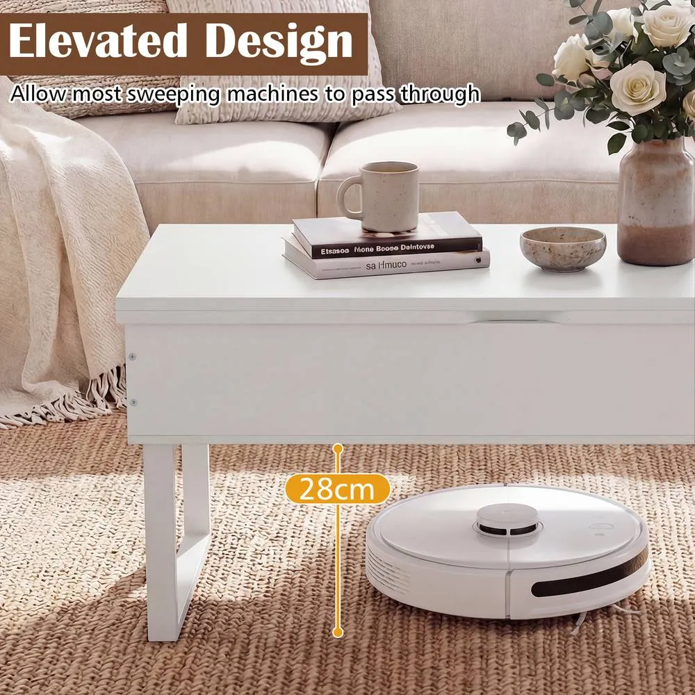Costway Lift Top Coffee Table 3-in-1 Convertible Coffee Table Cocktail Table in White 5