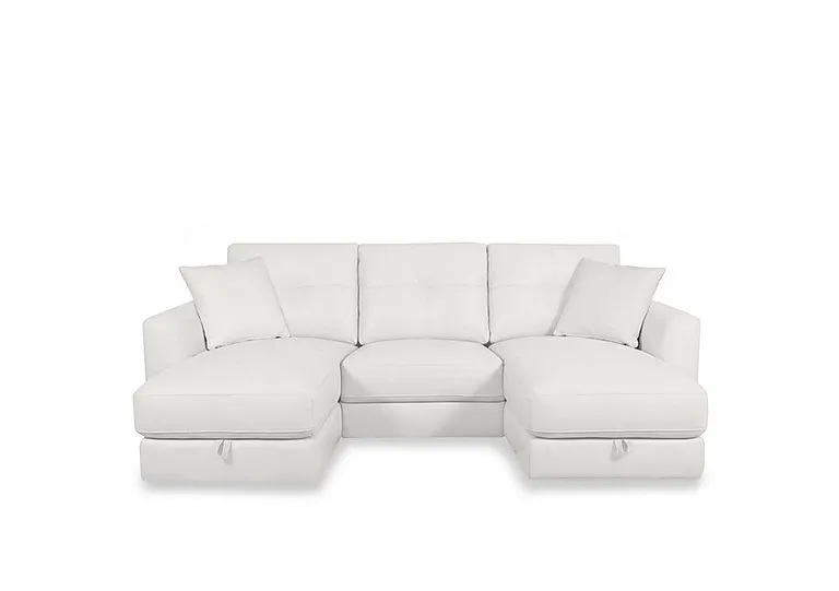 Nest Small NC Leather U-Shaped Corner Sofa with Double Storage Chaises - NC Star White