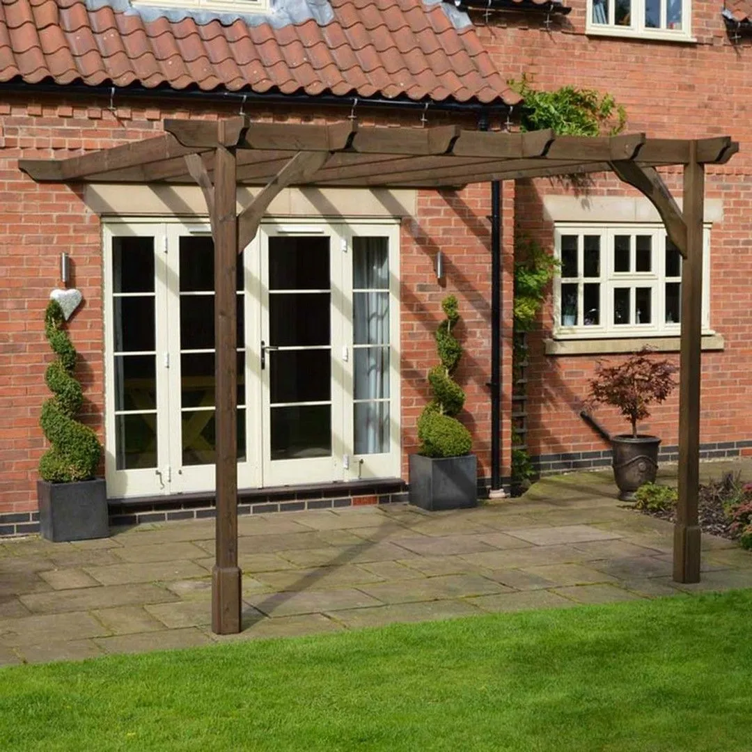 Rutland County Garden Furniture Ltd Wall Mounted Premium Pergola, Wood, L300 x W300 x H270cm, Rustic Brown 3