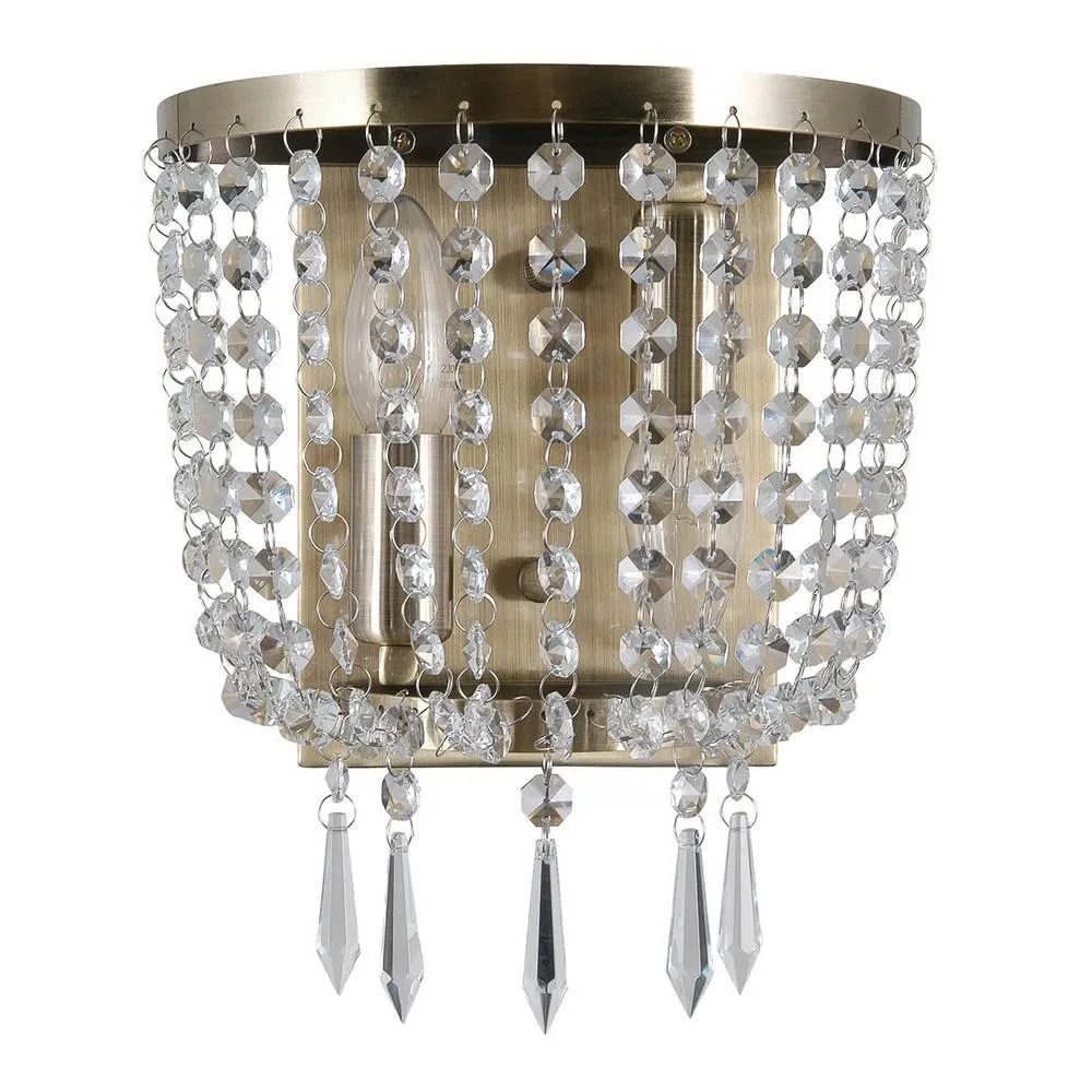 Netlighting Wall Lamp Antique Bronze 2 Light with Crystal Glass Shade E14 in Brown