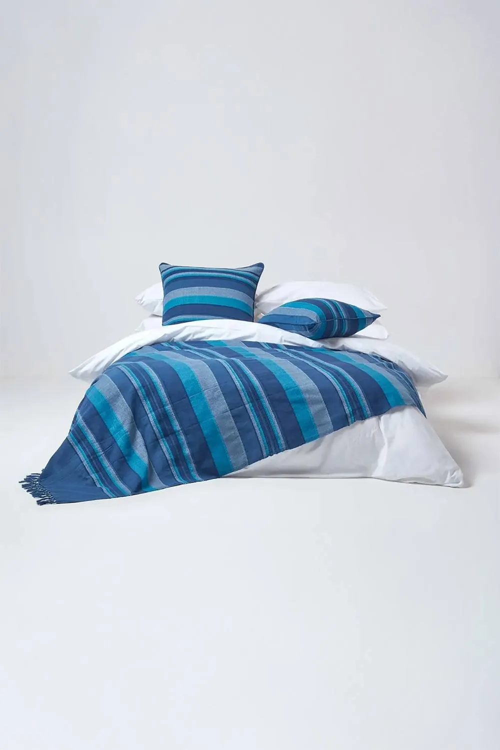 Homescapes Cotton Morocco Striped Curtain Pair in Blue 3