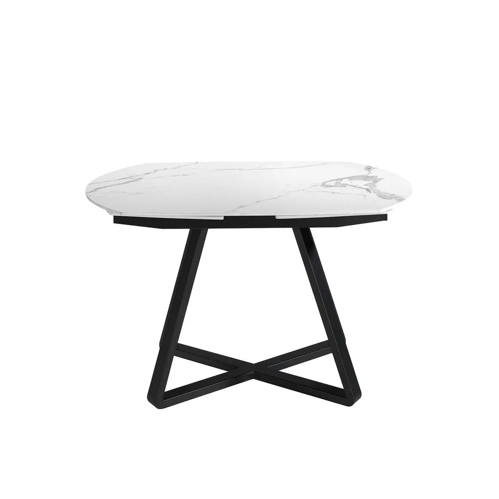 Angel Cerda Oval Extendable Dining Table, Porcelain Marble, Black Steel Legs 2