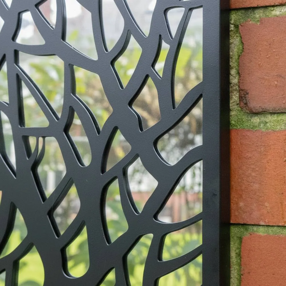 Melody Maison Black Tree Detail Garden Wall Mirror - 90cm X 50cm 2