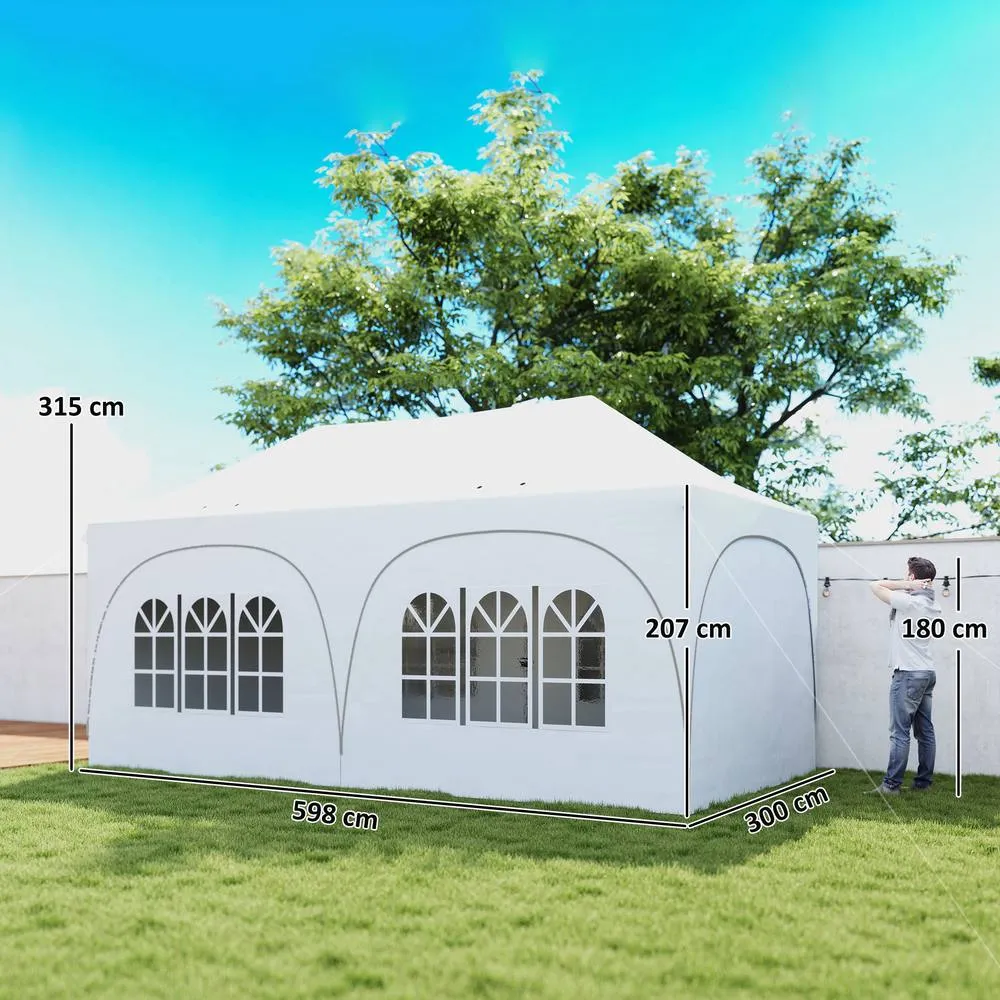 OUTSUNNY 3 x 6m Pop Up Gazebo with Sides, Peak Top Garden Party Tent Marquee 3