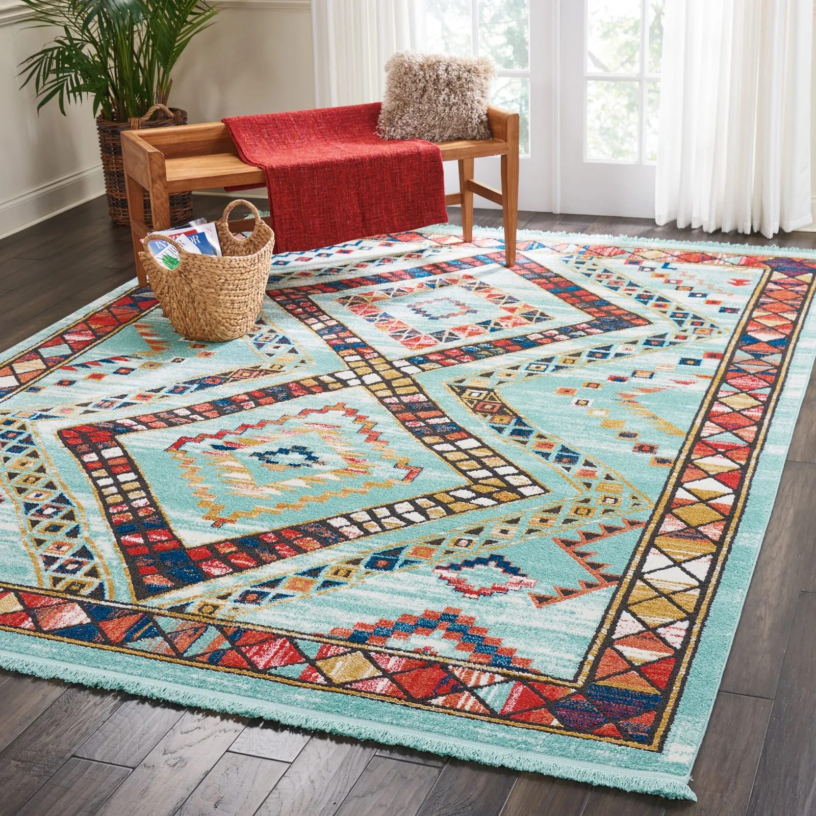 Navajo 2 Rug White/Orange/Blue/Black