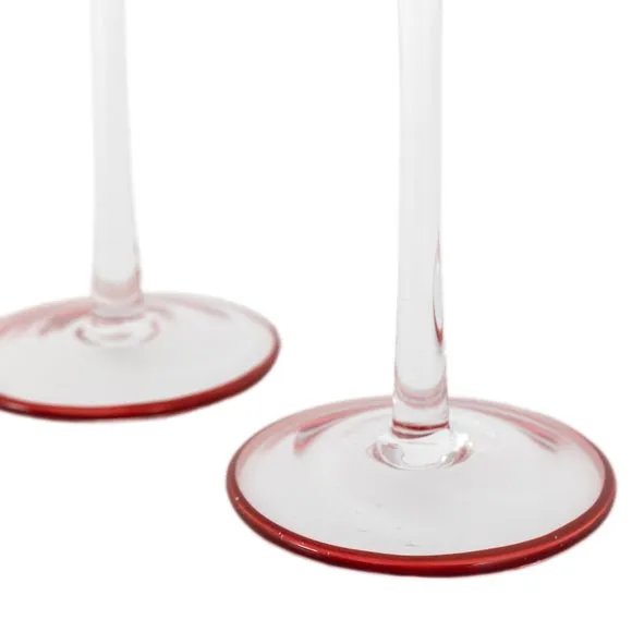 Set of 2 Red Rim icicle Glass Candle Stick Holders 5