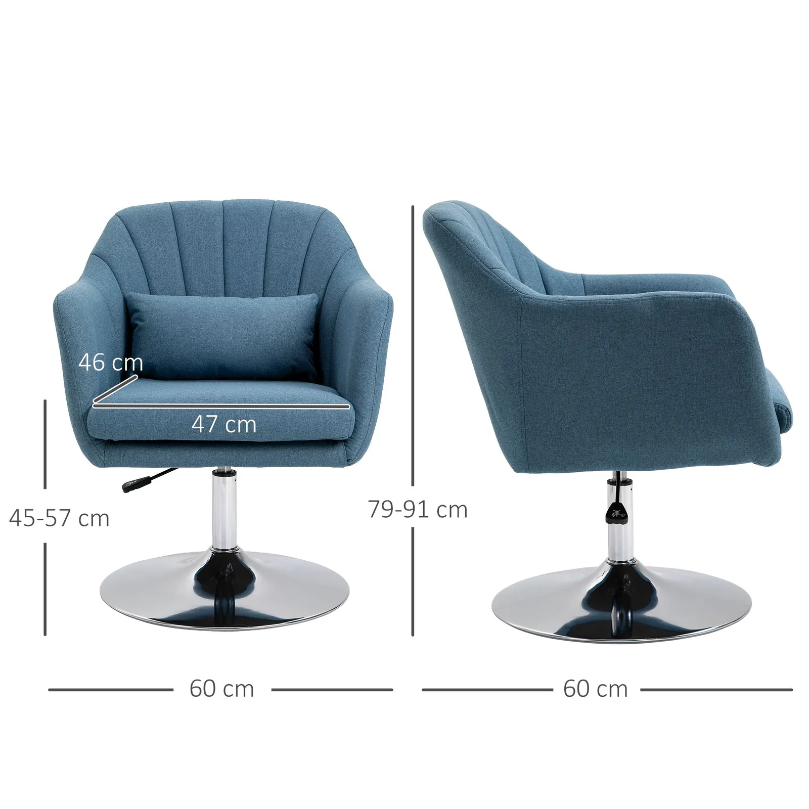 HOMCOM Stylish Retro Linen Swivel Tub Chair Steel Frame Cushion Seat in Blue 3