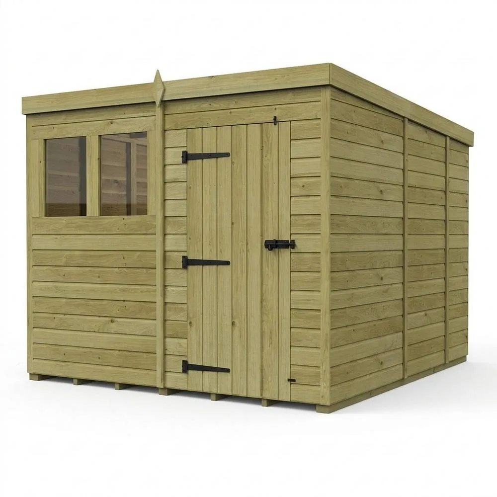 Buttercup Farm 8ft x 9ft Pent Garden Shed Single Door With Windows - Timber in Brown