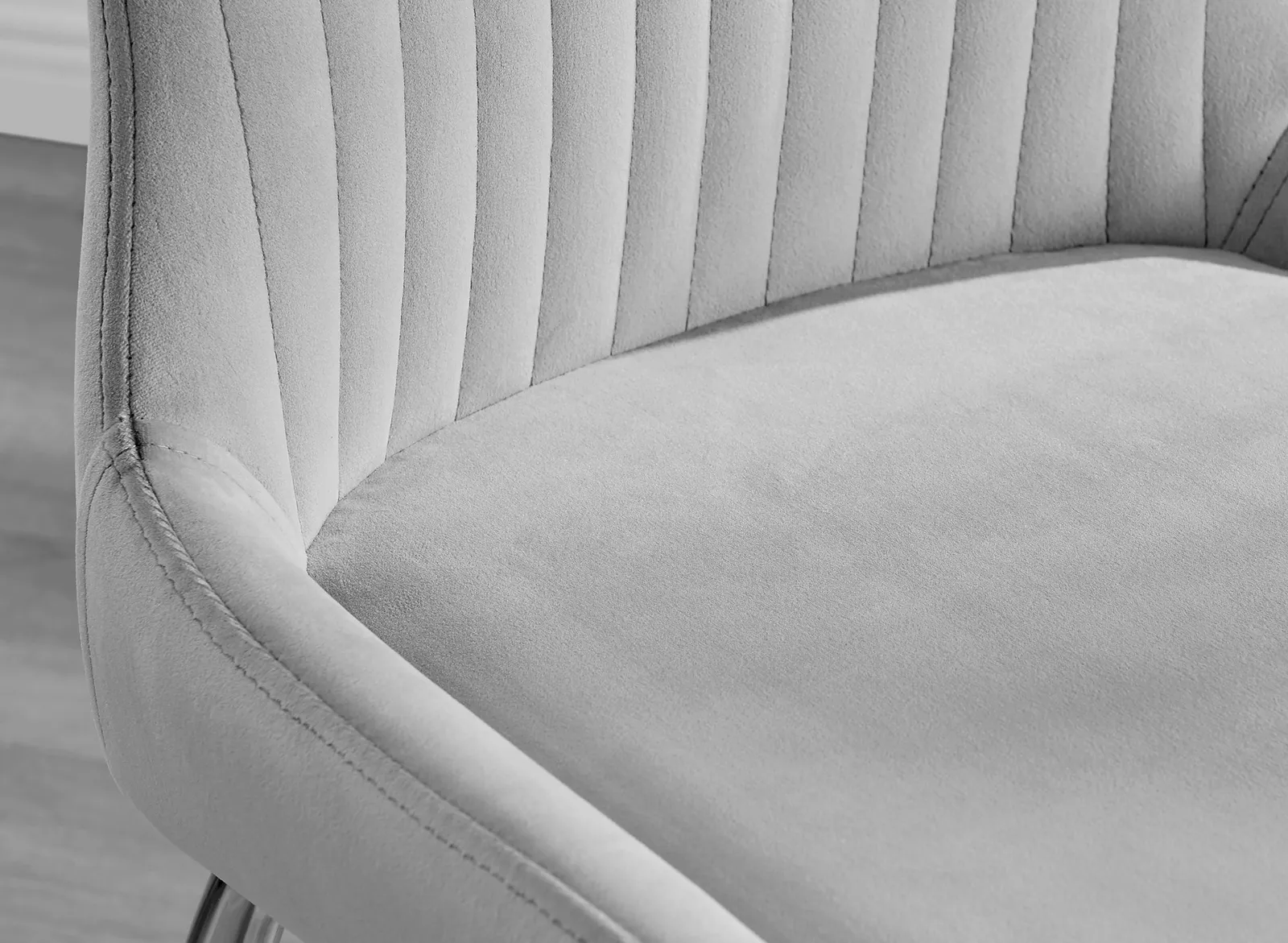 FurnitureboxUK Set of 2 Nora Deep Padded Luxurious Dining Chairs Upholstered In Soft Velvet With Chrome Legs in Light Grey 6
