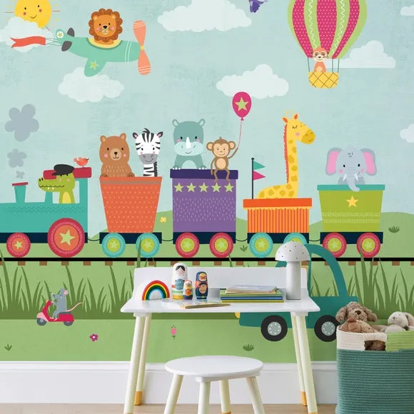 Kids Animal Party Train Wall Mural 3