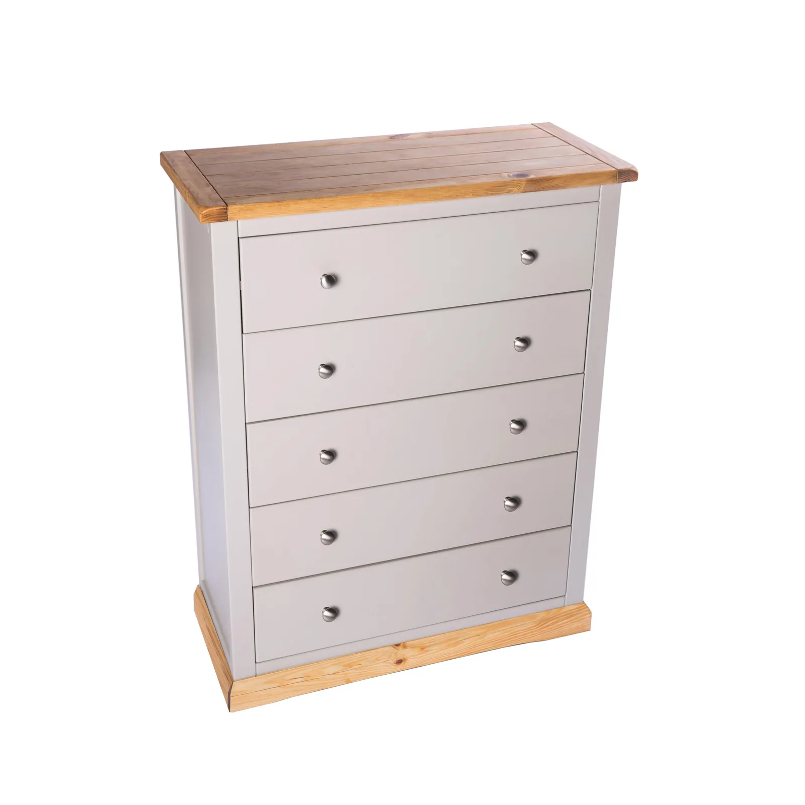 Cabinet Bits Bomporto 5 Drawer Chest of Drawers Chrome Knob in Light Grey 3