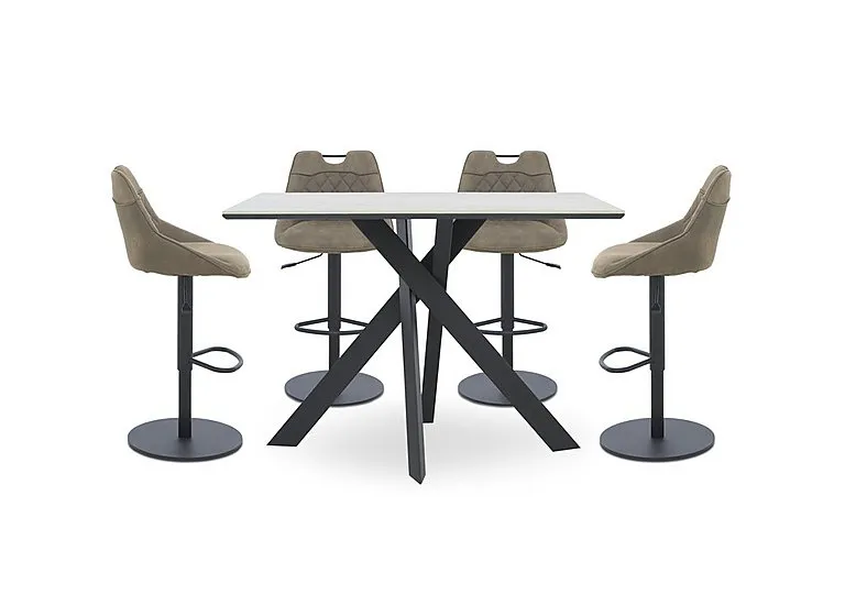 Warrior Crystal White Table and 4 Swivel Bar Stools - Taupe