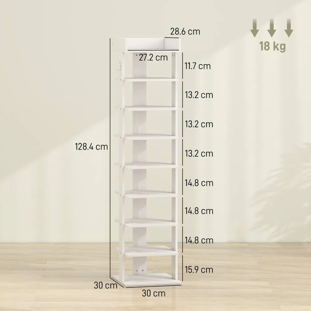 HOMCOM Shoe Rack 9-Tier Top Tray 2 Hooks 30 x 30 x 128.4 cm White 3