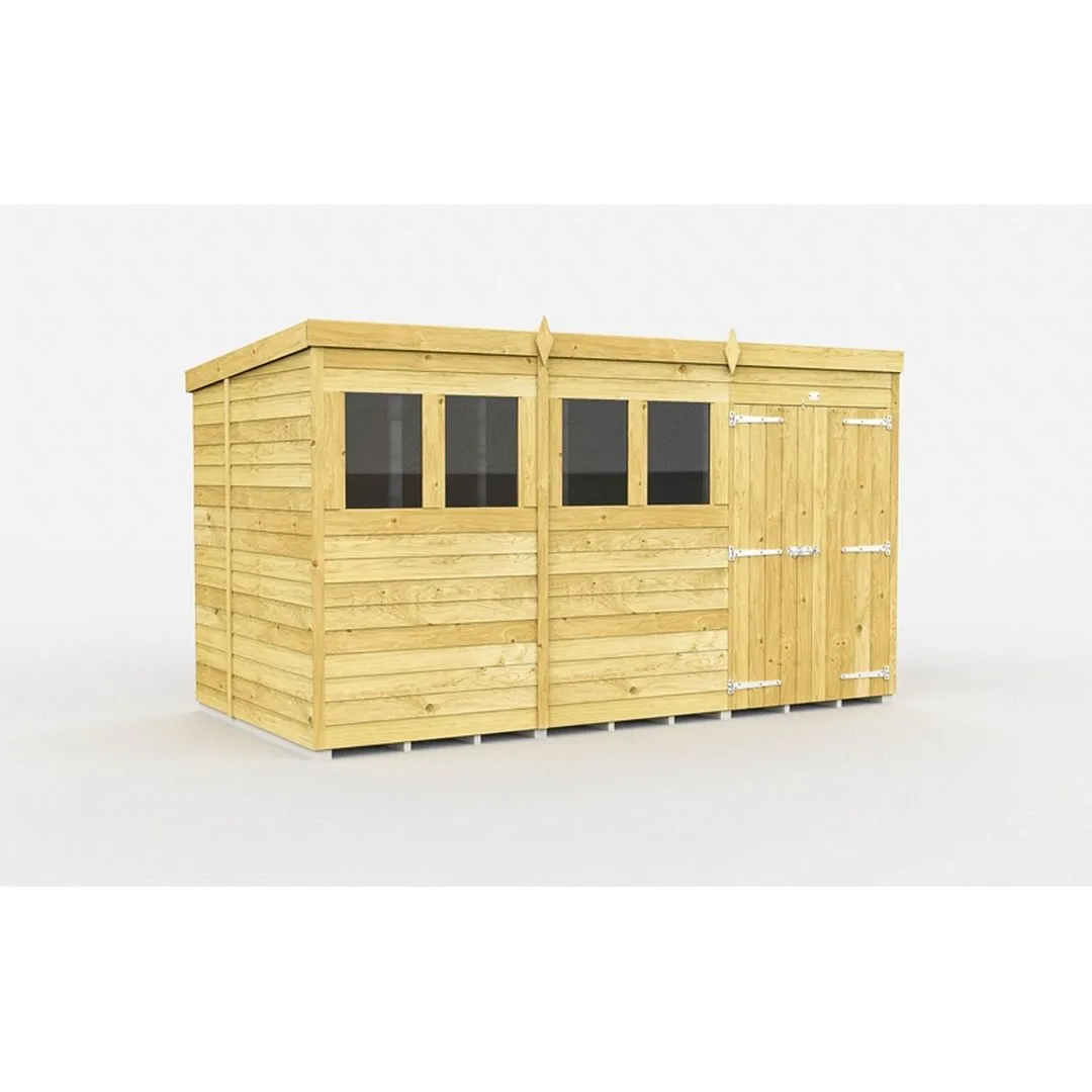 Buttercup Farm 12 x 6 Feet Pent Shed - Double Door W/ Windows - L178 x W358 x H201 cm in Brown
