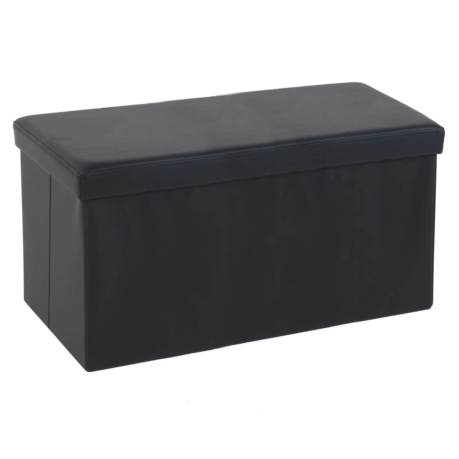 Foldable Black Leather Look Ottoman Black