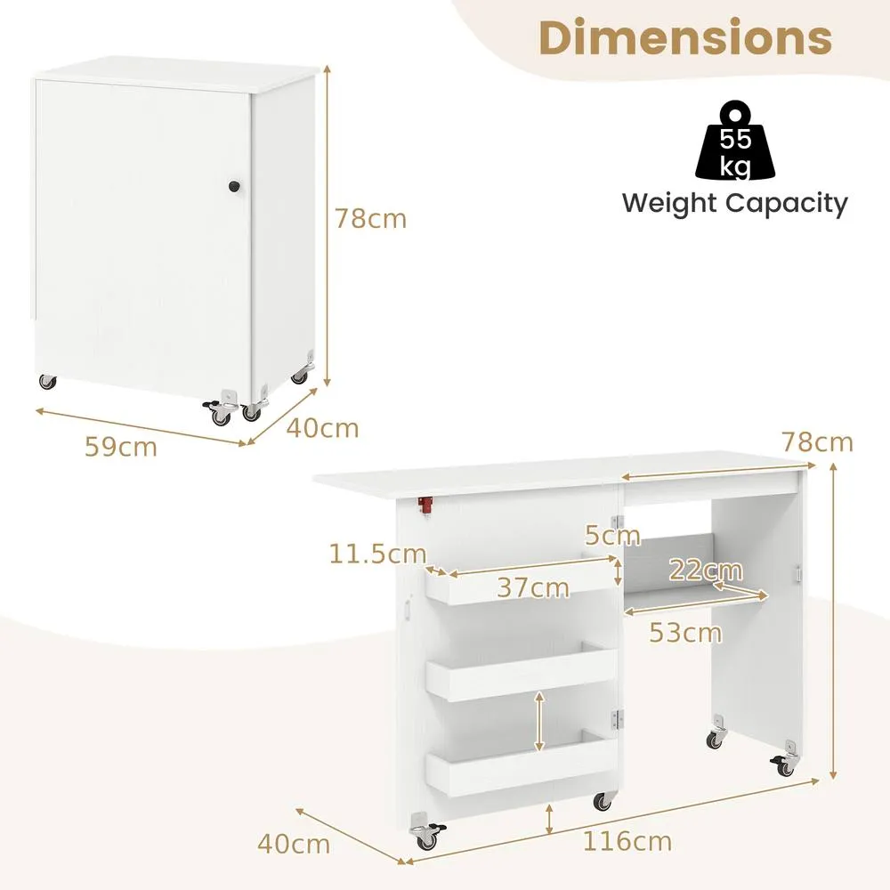Costway Folding Sewing Table Mobile Sewing Machine Desk Rolling Craft Station in White 2
